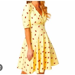 Unique Vintage Womens Dress Size L 10-12. Watermelons On Yellow Knee Length Zip